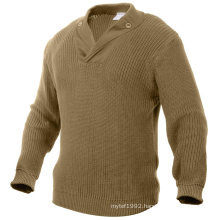 Reinforced shoulder elbow patches Rib Knitted V-Neck Great military style man turtleneck sweater Commando Army Sweater